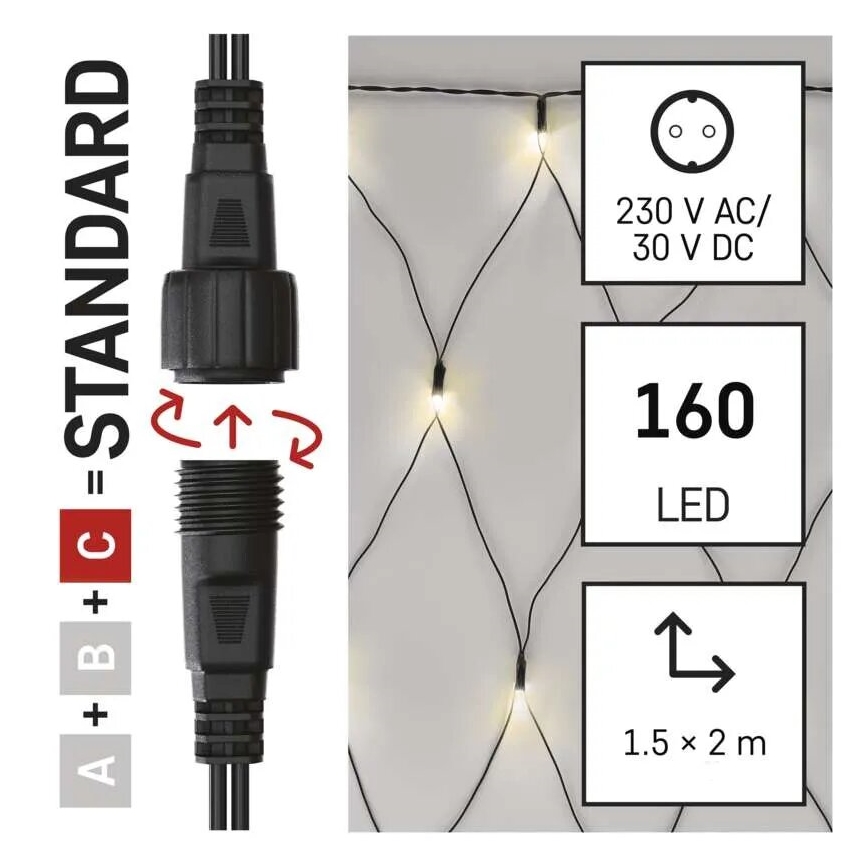 LED Ziemassvētku āra virtene 160xLED/2x1,5m IP44 silti balta