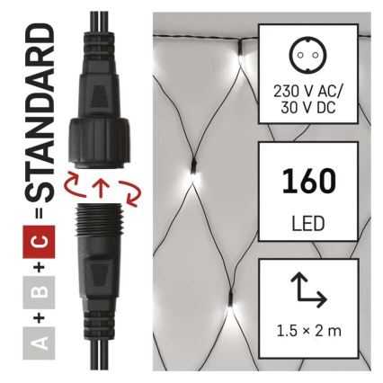 LED Ziemassvētku āra virtene 160xLED/2x1,5m IP44 vēsi balts