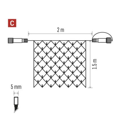 LED Ziemassvētku āra virtene 160xLED/2x1,5m IP44 vēsi balts