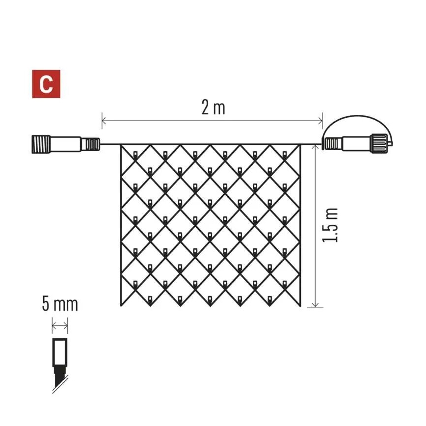 LED Ziemassvētku āra virtene 160xLED/2x1,5m IP44 vēsi balts