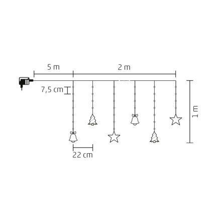 LED Ziemassvētku āra virtene 186xLED 7m IP44 vēsi balta