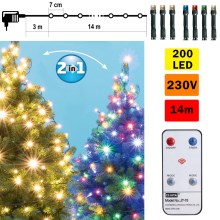 LED Ziemassvētku āra virtene 200xLED 17m IP44 silti balta/daudzkrāsaina+ tālvadības pults