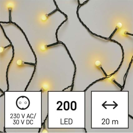 LED Ziemassvētku āra virtene 200xLED/25m IP44 silti balta