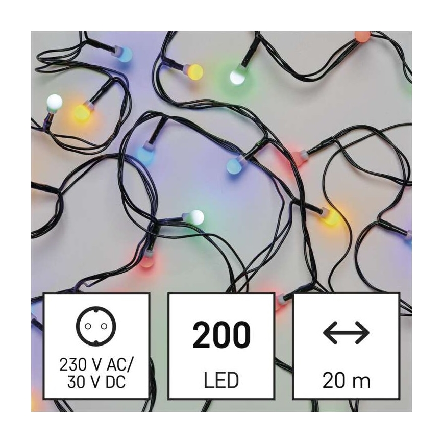 LED Ziemassvētku āra virtene 200xLED/8 režīmi 25m IP44 daudzkrāsaina