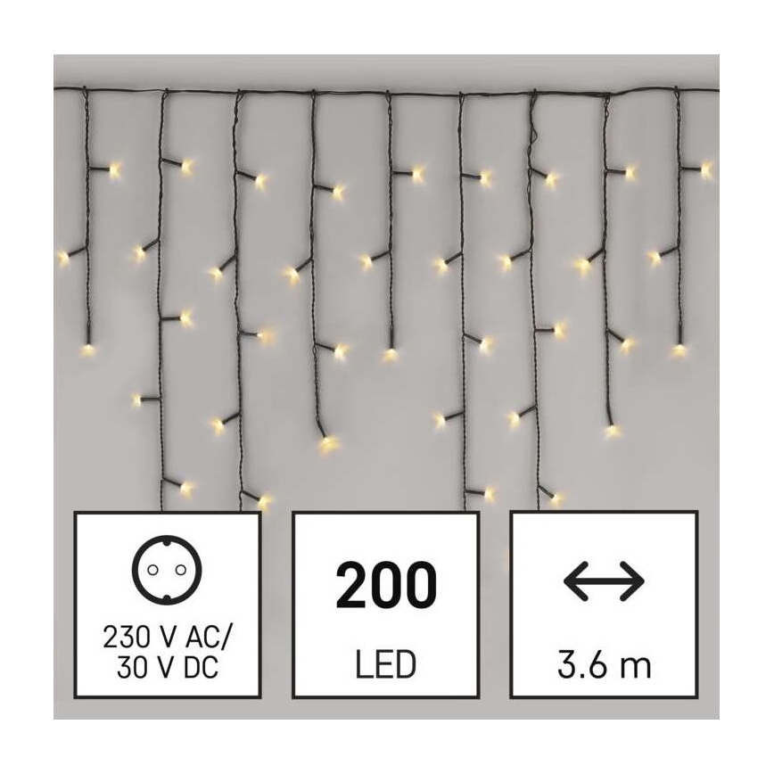 LED Ziemassvētku āra virtene 200xLED/8 režīmi 8,6m IP44 silti balta