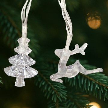 LED Ziemassvētku āra virtene 20xLED/2xAA 2,2 m IP44 daudzkrāsainas eglītes un ziemeļbrieži