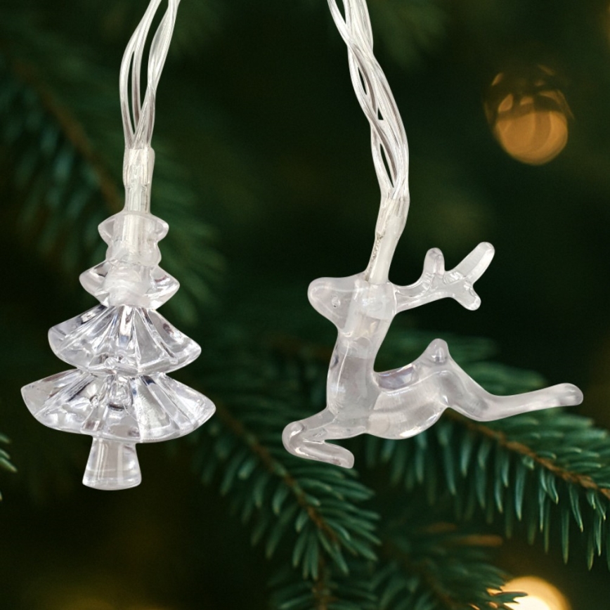 LED Ziemassvētku āra virtene 20xLED/2xAA 2,2 m IP44 daudzkrāsainas eglītes un ziemeļbrieži