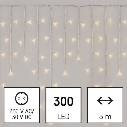 LED Ziemassvētku āra virtene 300xLED/8 režīmi 10m IP44 silti balta + tālvadības pults