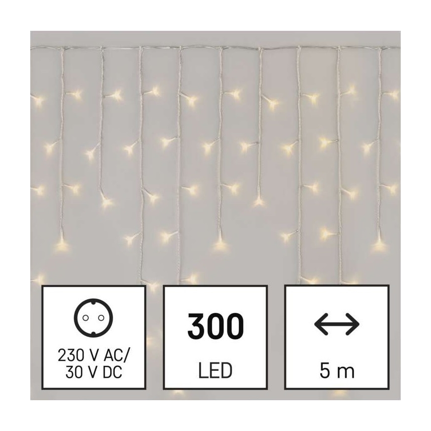 LED Ziemassvētku āra virtene 300xLED/8 režīmi 10m IP44 silti balta + tālvadības pults