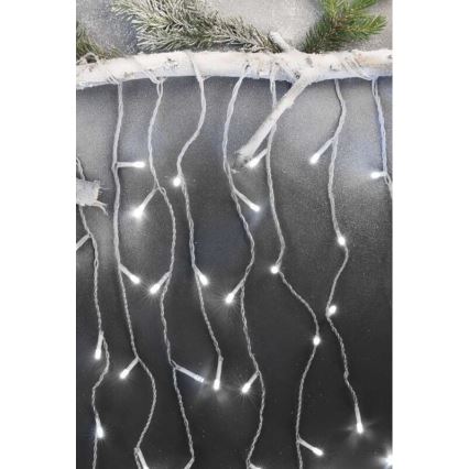 LED Ziemassvētku āra virtene 300xLED/8 režīmi 10m IP44 vēsi balta + tālvadības pults