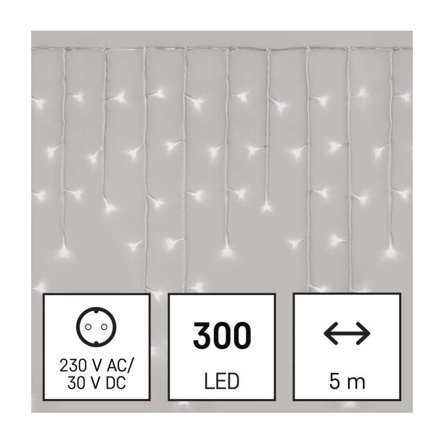 LED Ziemassvētku āra virtene 300xLED/8 režīmi 10m IP44 vēsi balta + tālvadības pults