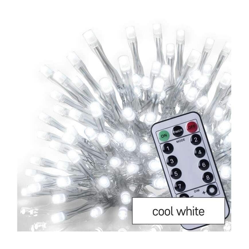 LED Ziemassvētku āra virtene 300xLED/8 režīmi 10m IP44 vēsi balta + tālvadības pults