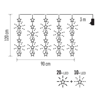 LED Ziemassvētku āra virtene 30xLED/3,9m IP44 zvaigznes