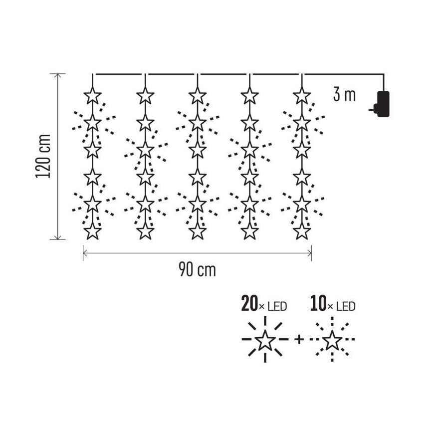 LED Ziemassvētku āra virtene 30xLED/3,9m IP44 zvaigznes