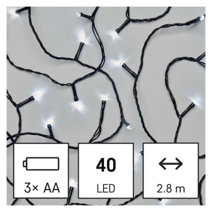 LED Ziemassvētku āra virtene 40xLED/3xAA 3,3m IP44 vēsi balts