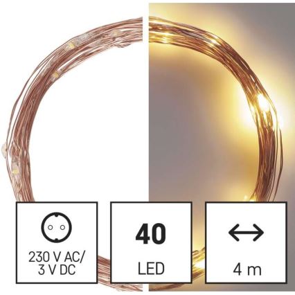 LED Ziemassvētku āra virtene 40xLED/9m IP44 siltā balta