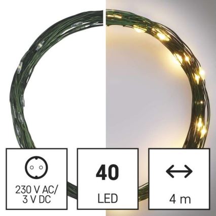 LED Ziemassvētku āra virtene 40xLED/9m IP44 silti balta