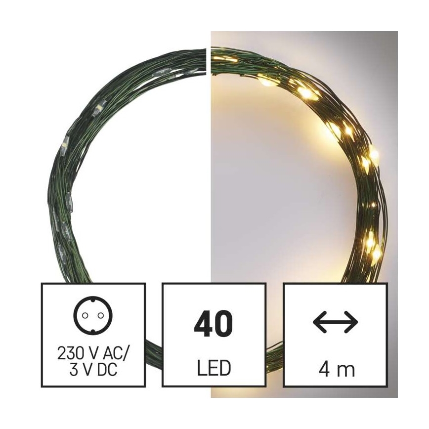 LED Ziemassvētku āra virtene 40xLED/9m IP44 silti balta