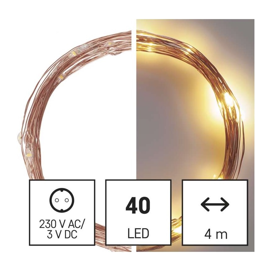 LED Ziemassvētku āra virtene 40xLED/9m IP44 silti balta