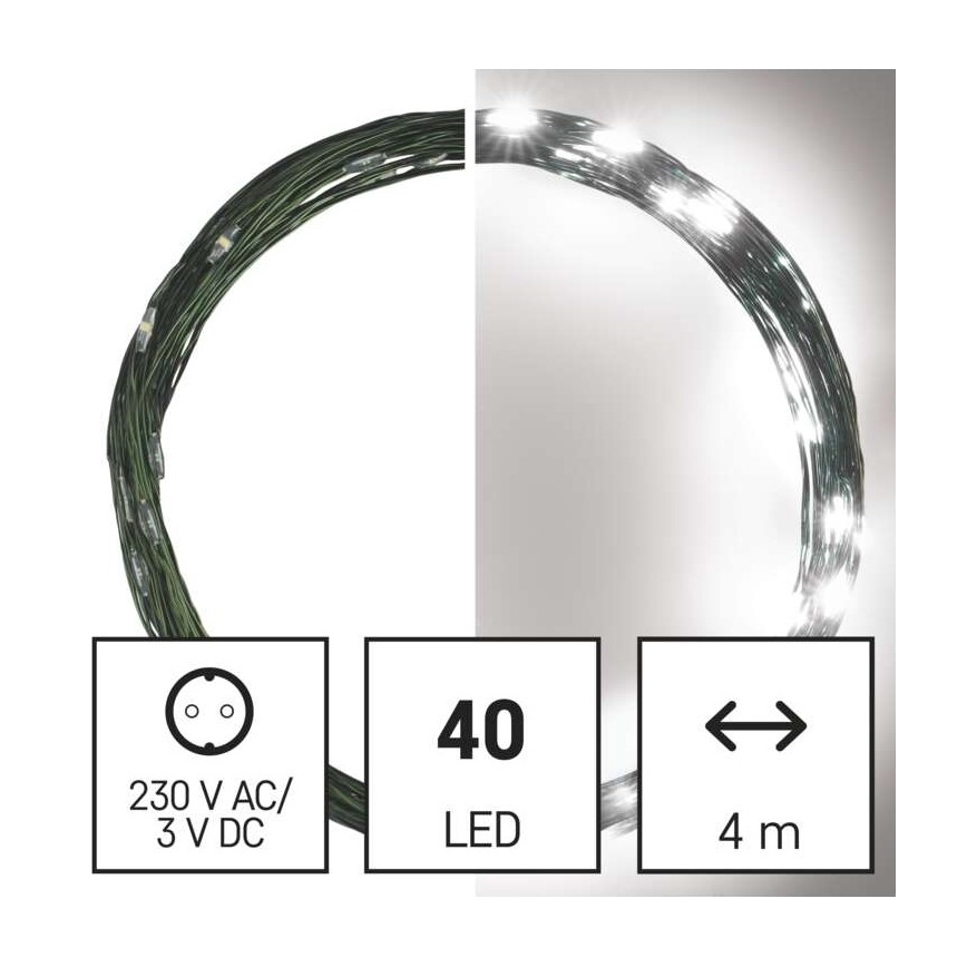 LED Ziemassvētku āra virtene 40xLED/9m IP44 vēsi balta
