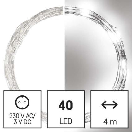 LED Ziemassvētku āra virtene 40xLED/9m IP44 vēsi balta