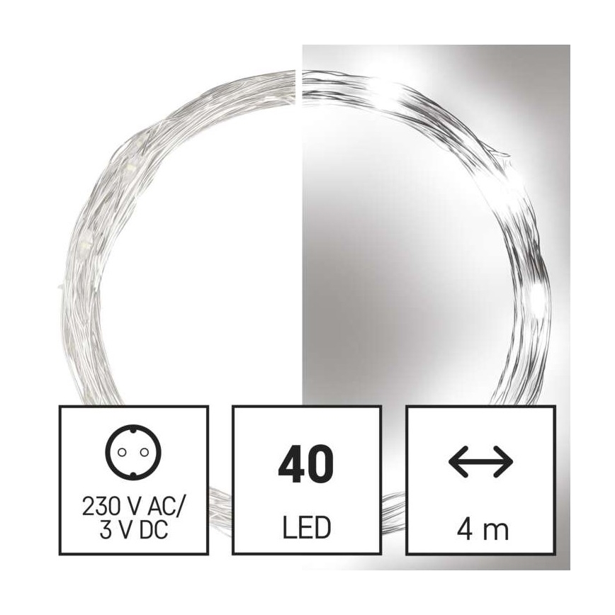 LED Ziemassvētku āra virtene 40xLED/9m IP44 vēsi balta