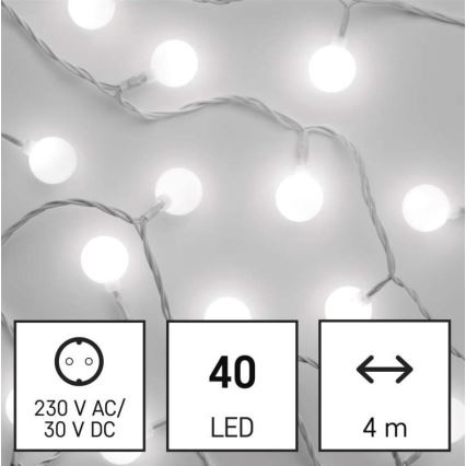 LED Ziemassvētku āra virtene 40xLED/9m IP44 vēsi balta