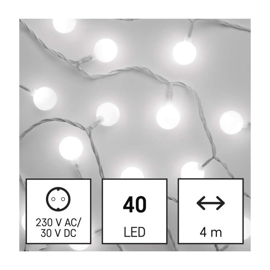 LED Ziemassvētku āra virtene 40xLED/9m IP44 vēsi balta