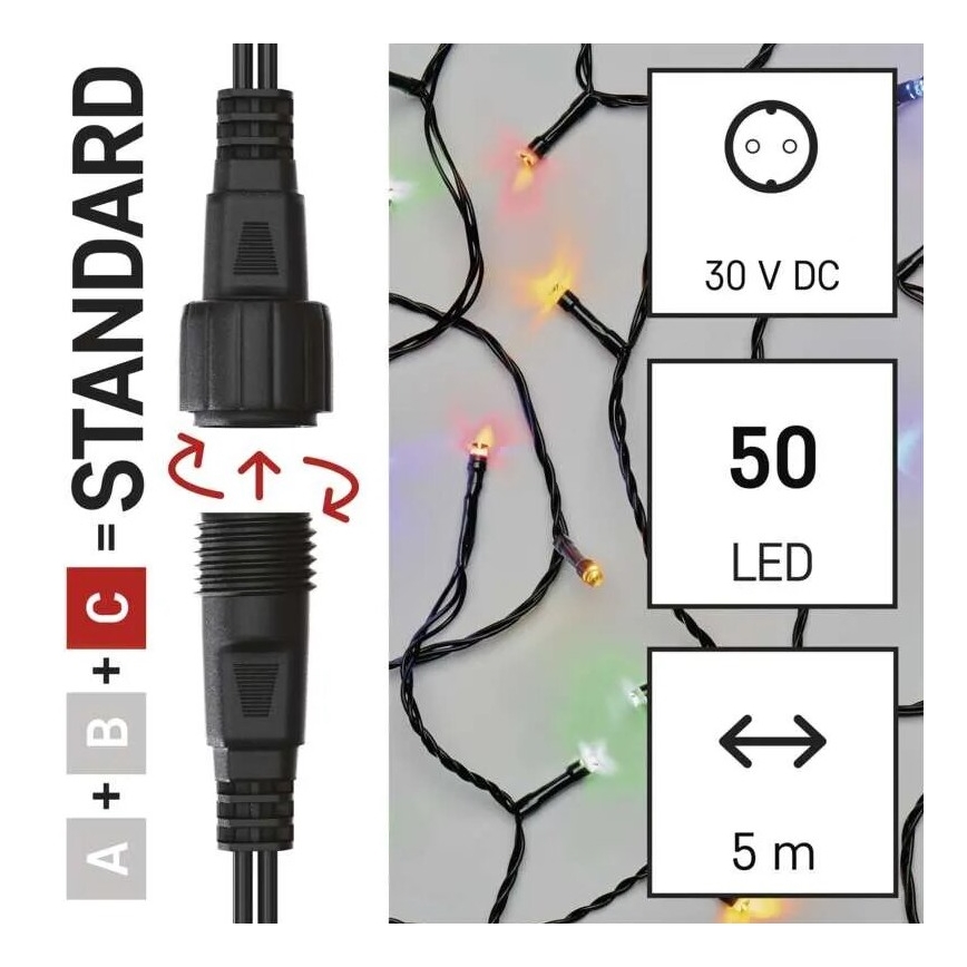 LED Ziemassvētku āra virtene 50xLED/5m IP44 daudzkrāsaina
