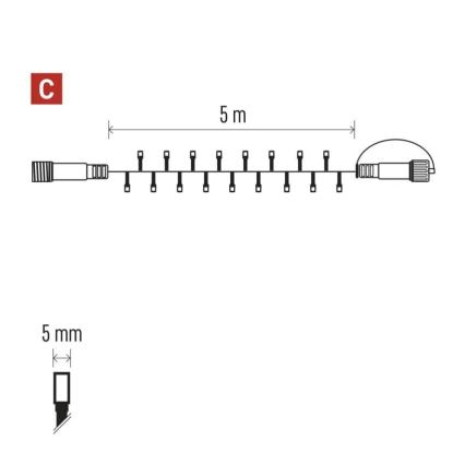 LED Ziemassvētku āra virtene 50xLED/5m IP44 daudzkrāsaina