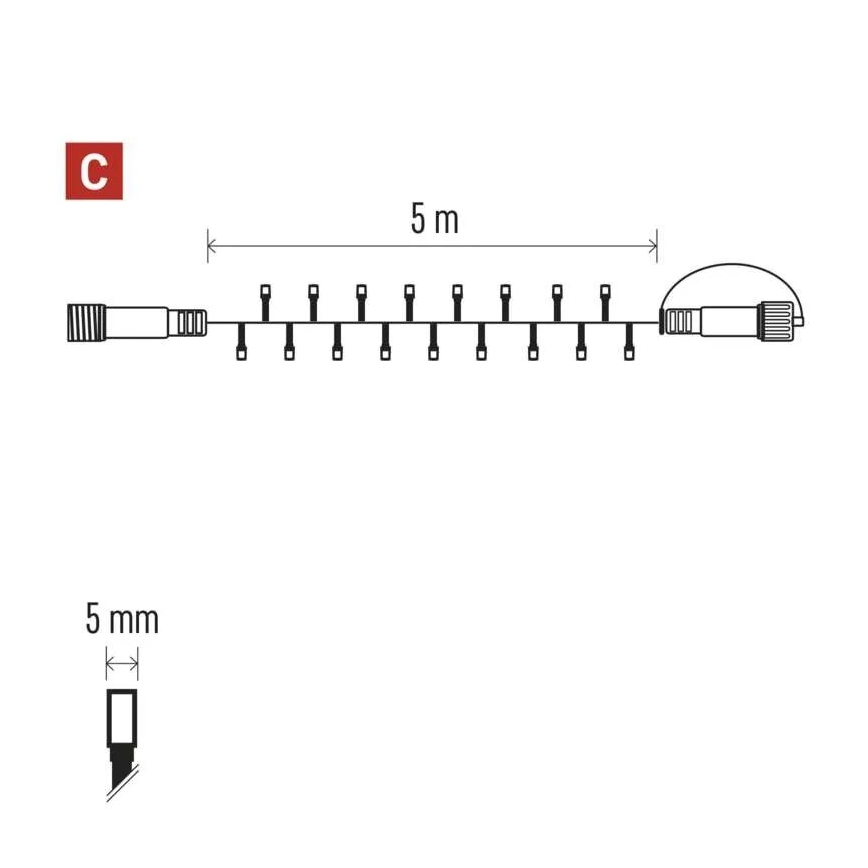 LED Ziemassvētku āra virtene 50xLED/5m IP44 silti balta
