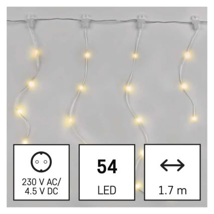 LED Ziemassvētku āra virtene 54xLED/8 funkcijas 6,7x0,7m IP44 silti balta
