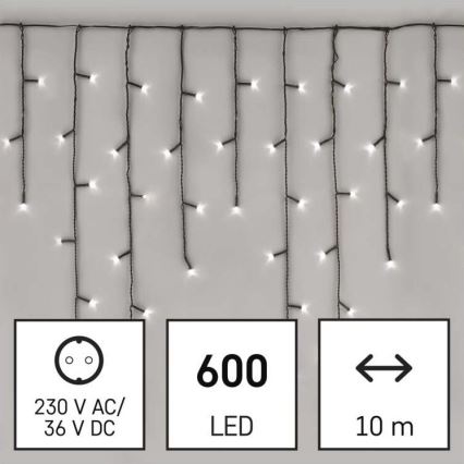 LED Ziemassvētku āra virtene, 600 LED / 8 režīmi, 15 m, IP44, auksti balta