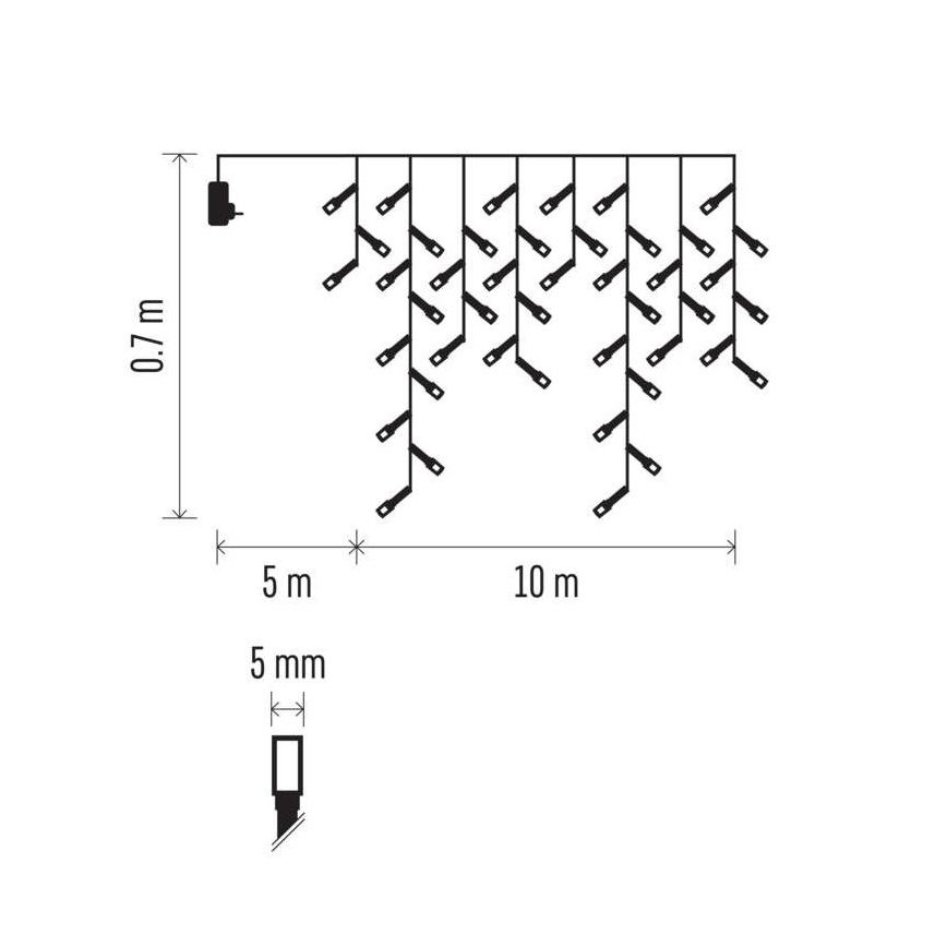 LED Ziemassvētku āra virtene, 600 LED / 8 režīmi, 15 m, IP44, auksti balta