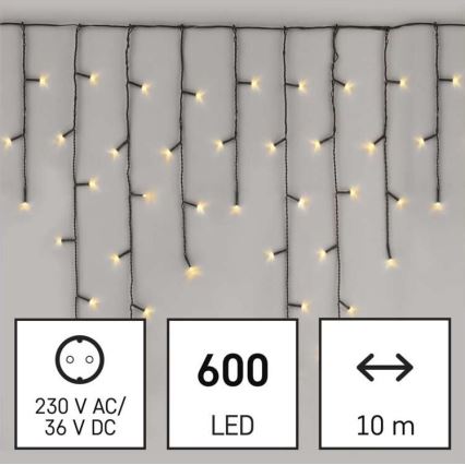 LED Ziemassvētku āra virtene 600xLED/8 režīmi 15m IP44 silti balta