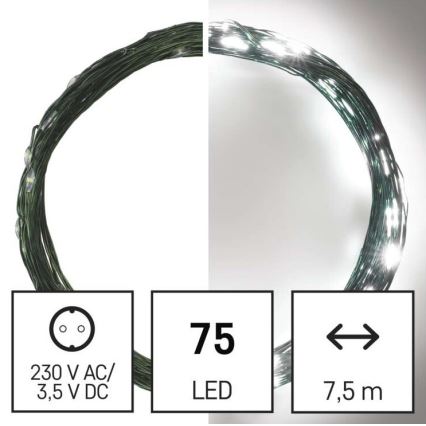 LED Ziemassvētku āra virtene 75xLED/12,5m IP44 auksti balta