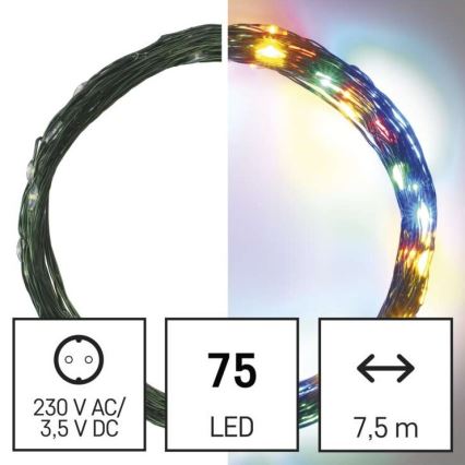 LED Ziemassvētku āra virtene 75xLED/12,5m IP44 daudzkrāsaina