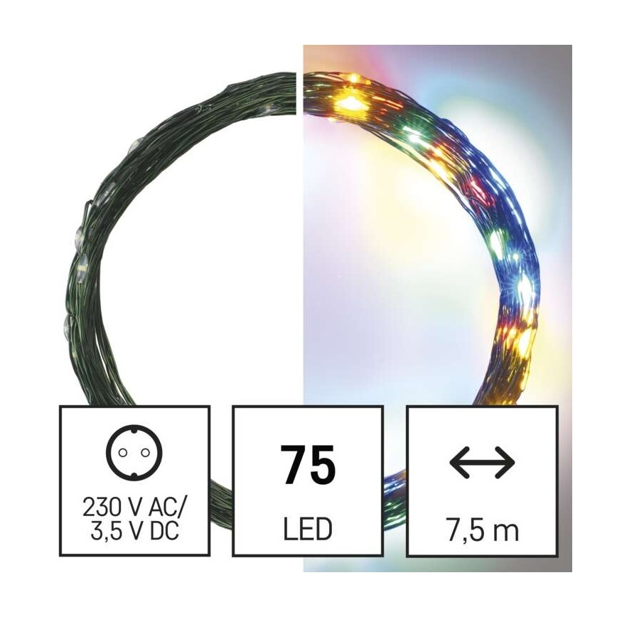 LED Ziemassvētku āra virtene 75xLED/12,5m IP44 daudzkrāsaina