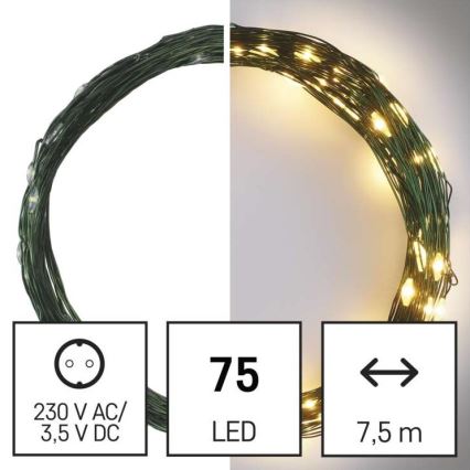 LED Ziemassvētku āra virtene 75xLED/12,5m IP44 silti balta