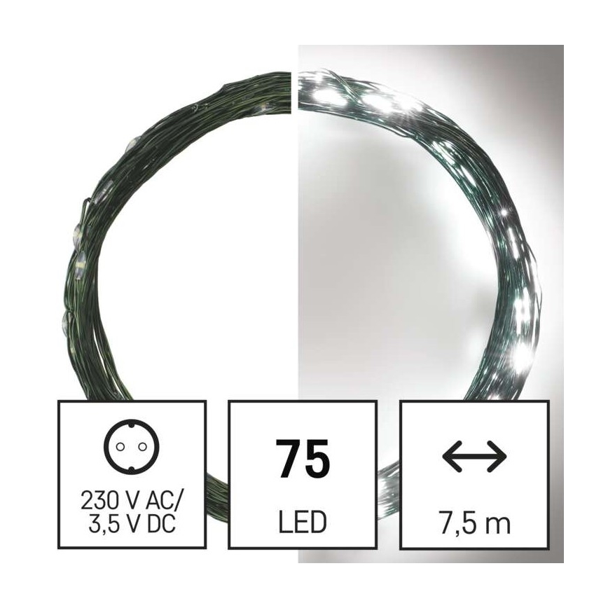 LED Ziemassvētku āra virtene 75xLED/12,5m IP44 vēsi balta