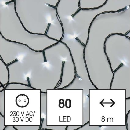 LED Ziemassvētku āra virtene 80xLED/13m IP44 auksti balta
