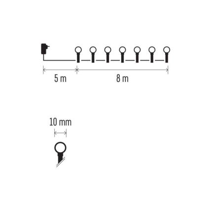 LED Ziemassvētku āra virtene 80xLED/13m IP44 silti balta