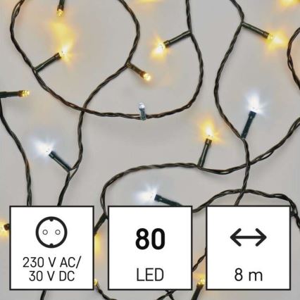 LED Ziemassvētku āra virtene 80xLED/13m IP44 silti/vēsi balta