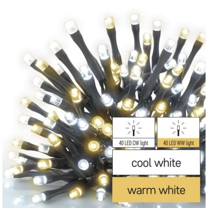 LED Ziemassvētku āra virtene 80xLED/13m IP44 silti/vēsi balta