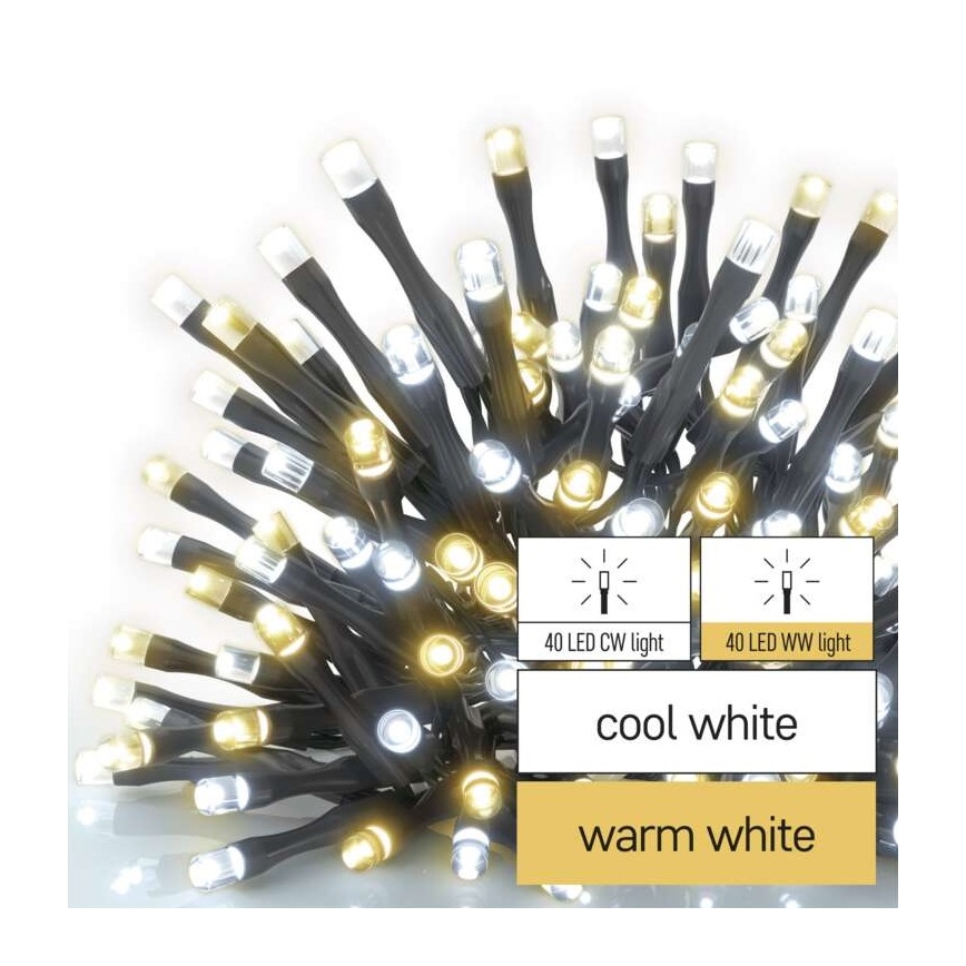 LED Ziemassvētku āra virtene 80xLED/13m IP44 silti/vēsi balta