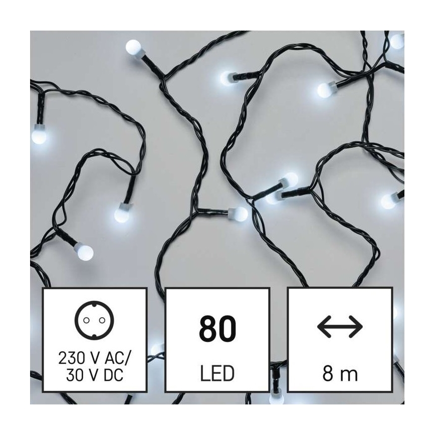 LED Ziemassvētku āra virtene 80xLED/13m IP44 vēsi balta