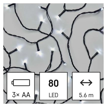 LED Ziemassvētku āra virtene 80xLED/3xAA 6,1m IP44 vēsi balts