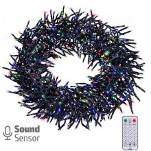 LED Ziemassvētku āra virtene ar skaņas sensoru 576xLED/8 funkcijas 8m IP44 daudzkrāsaina + tālvadības pults
