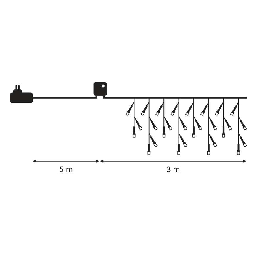 LED Ziemassvētku āra virtene CHAIN 180xLED/8 funkcijas 8m IP44 vēsi balta