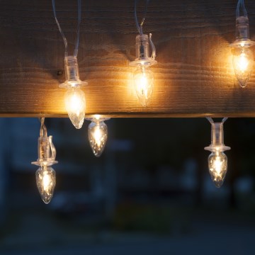 LED Ziemassvētku āra virtene CONE FILAMENT 20xE10 19m caurspīdīga/silti balta IP44, Made in the EU